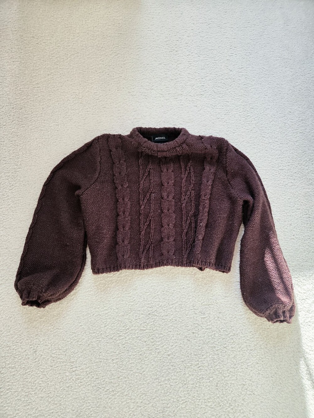Brown Plum Cable Knit Cropped Sweater